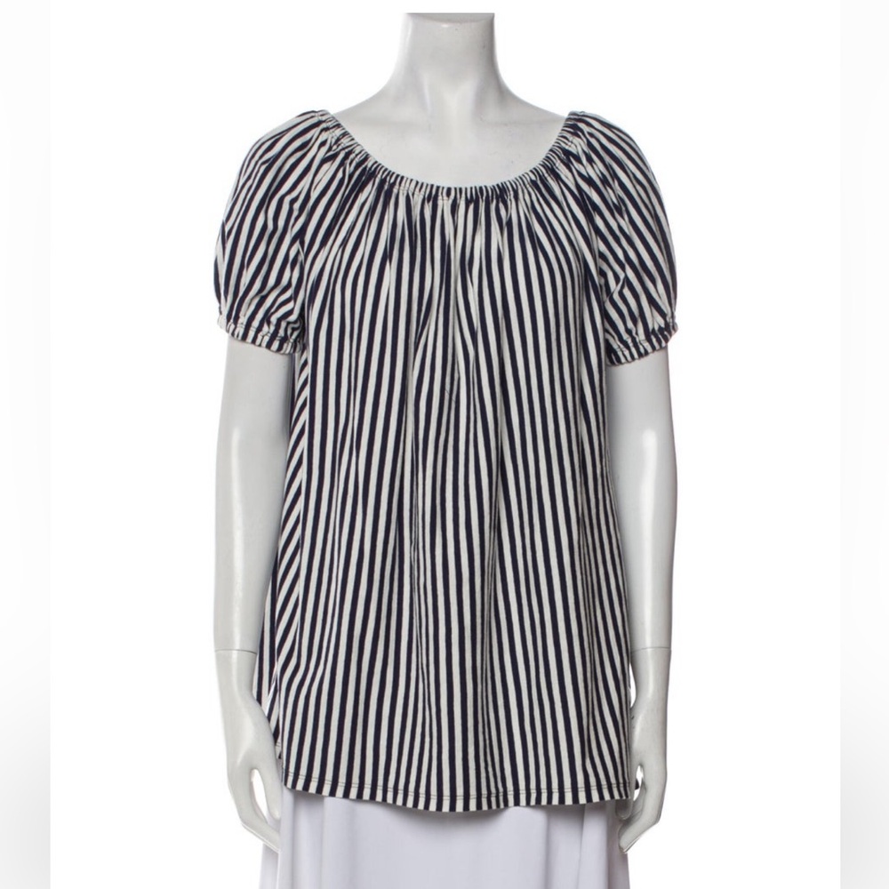 EUC MDS Stripes Blue & White Striped Scoop Neck Top, Size XS